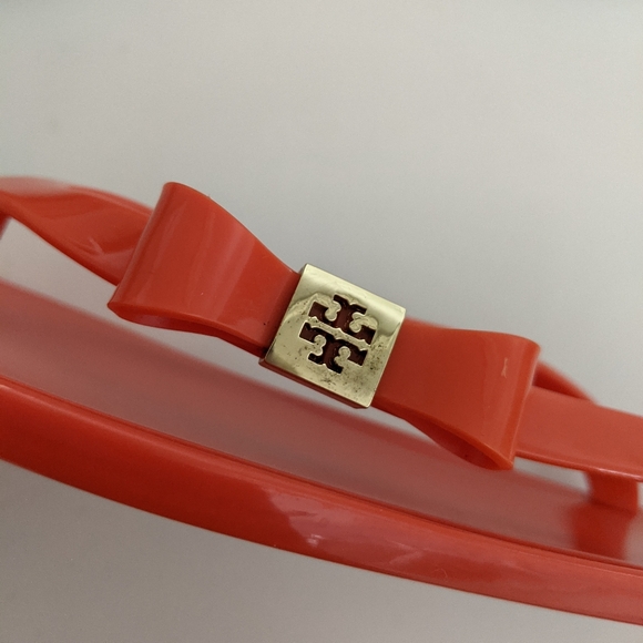 EXCELLENT Cond! Tory Burch Michaela Jelly Bow Flip Flop Orange Sandals Size 6 - Picture 12 of 15